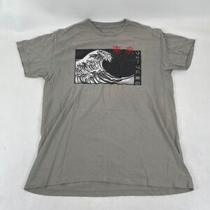 Bowery Supply Co Mens Large Gray Great Wave Tokyo Japanese Graphic T-Shirt L